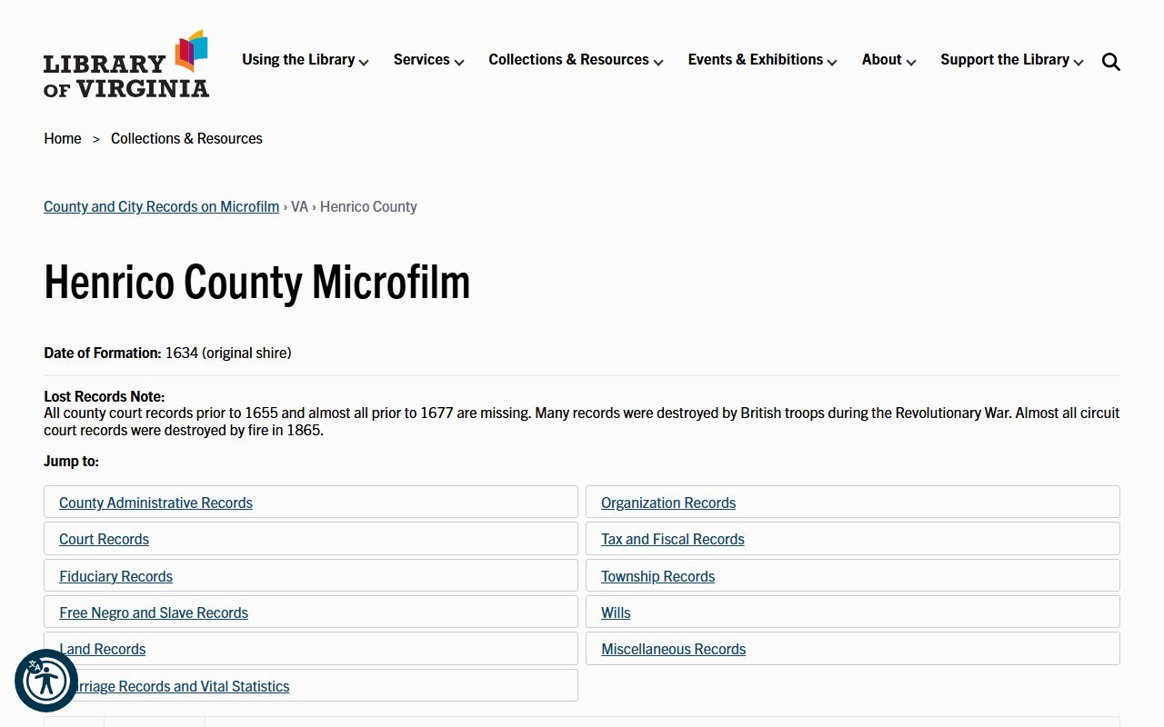 Library of Virginia Henrico County court records microfilm list