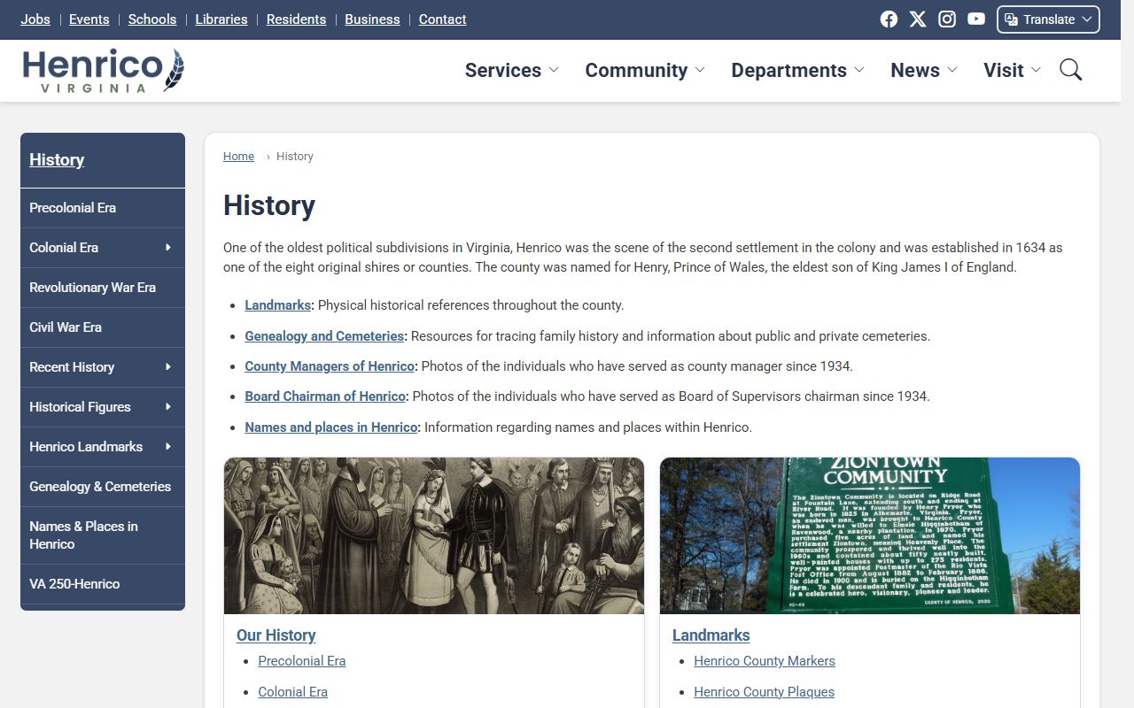 Henrico County history portal related to court records