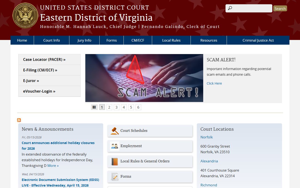 Eastern District of Virginia federal court dockets for Henrico County cases