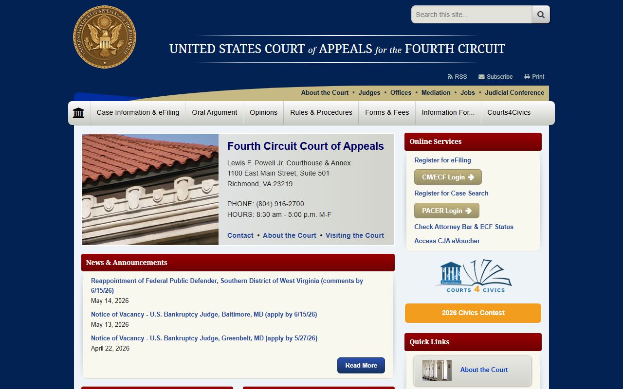 Fourth Circuit Court of Appeals dockets for Henrico County federal cases