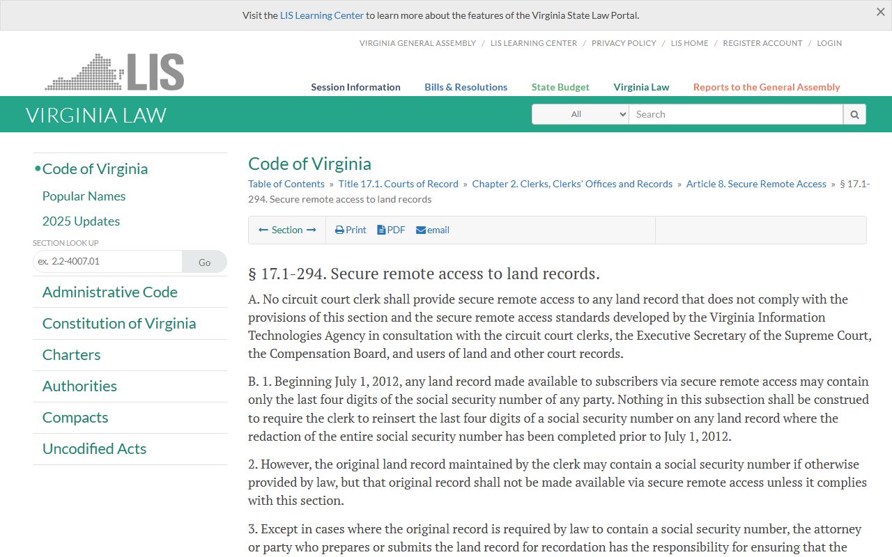 Virginia secure remote access standards for Henrico County court records