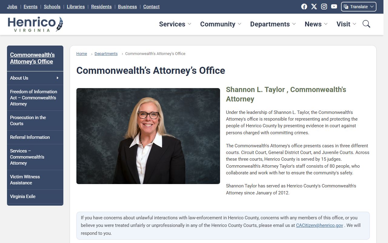 Henrico County Commonwealth's Attorney arrest and criminal records office