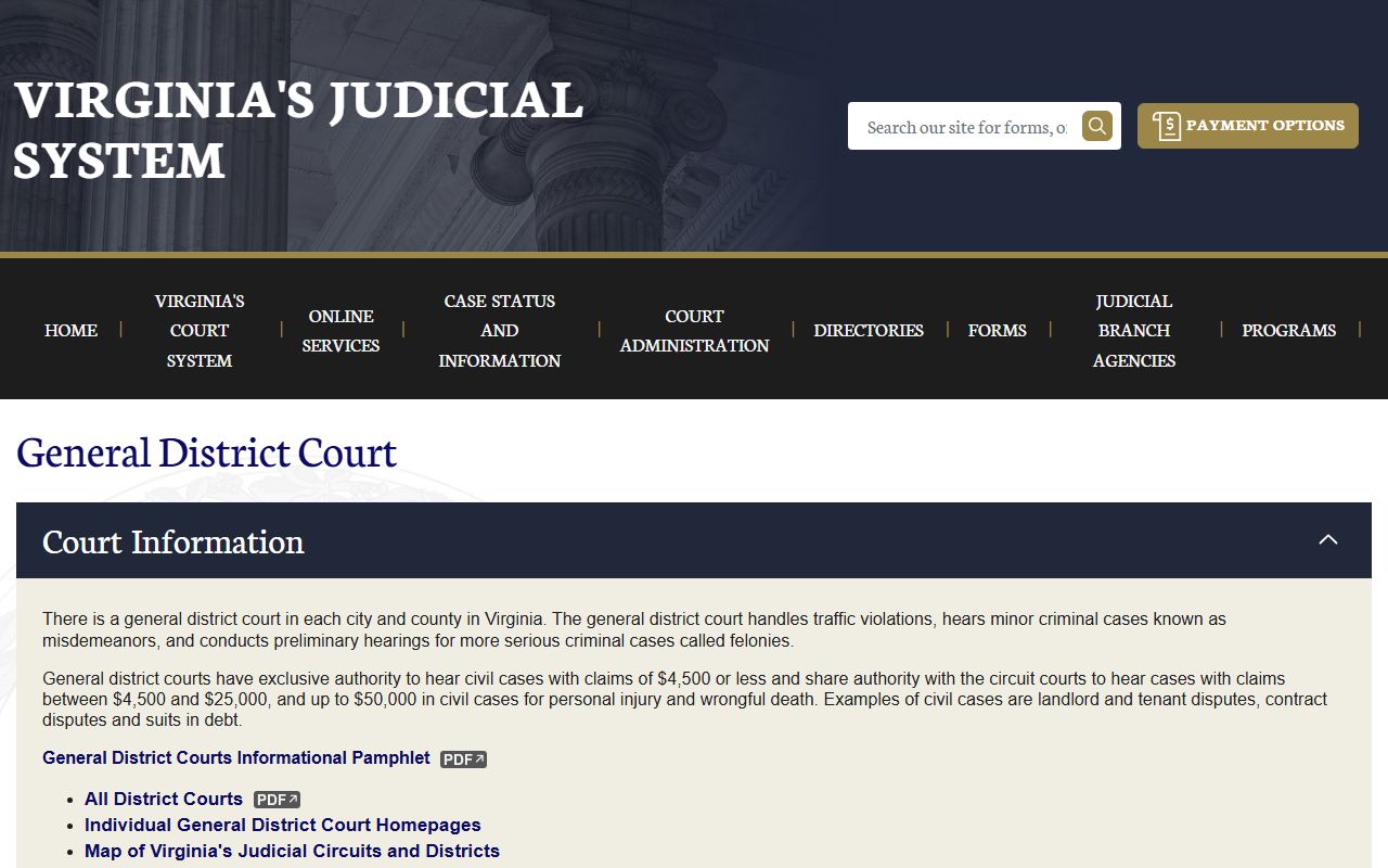 Virginia General District Court overview for Henrico County records
