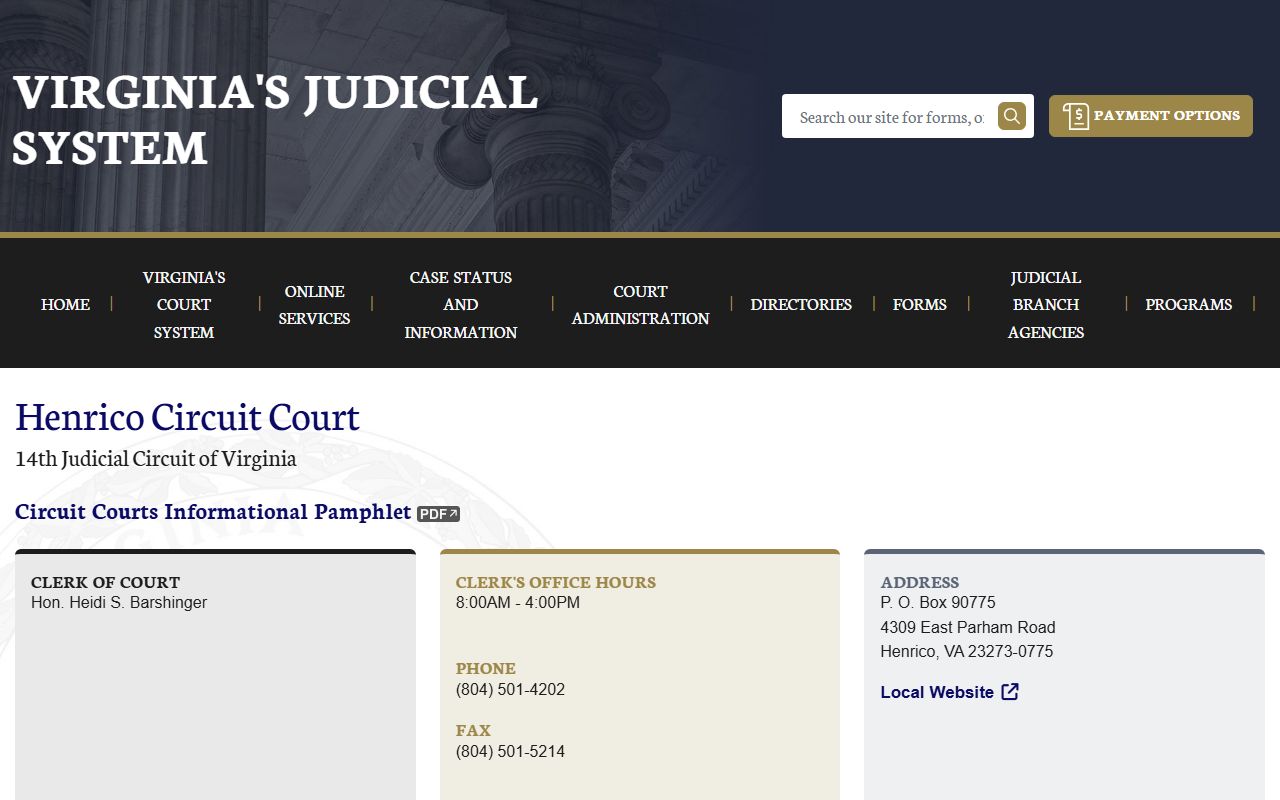 Henrico County Circuit Court records profile on the Virginia Courts website