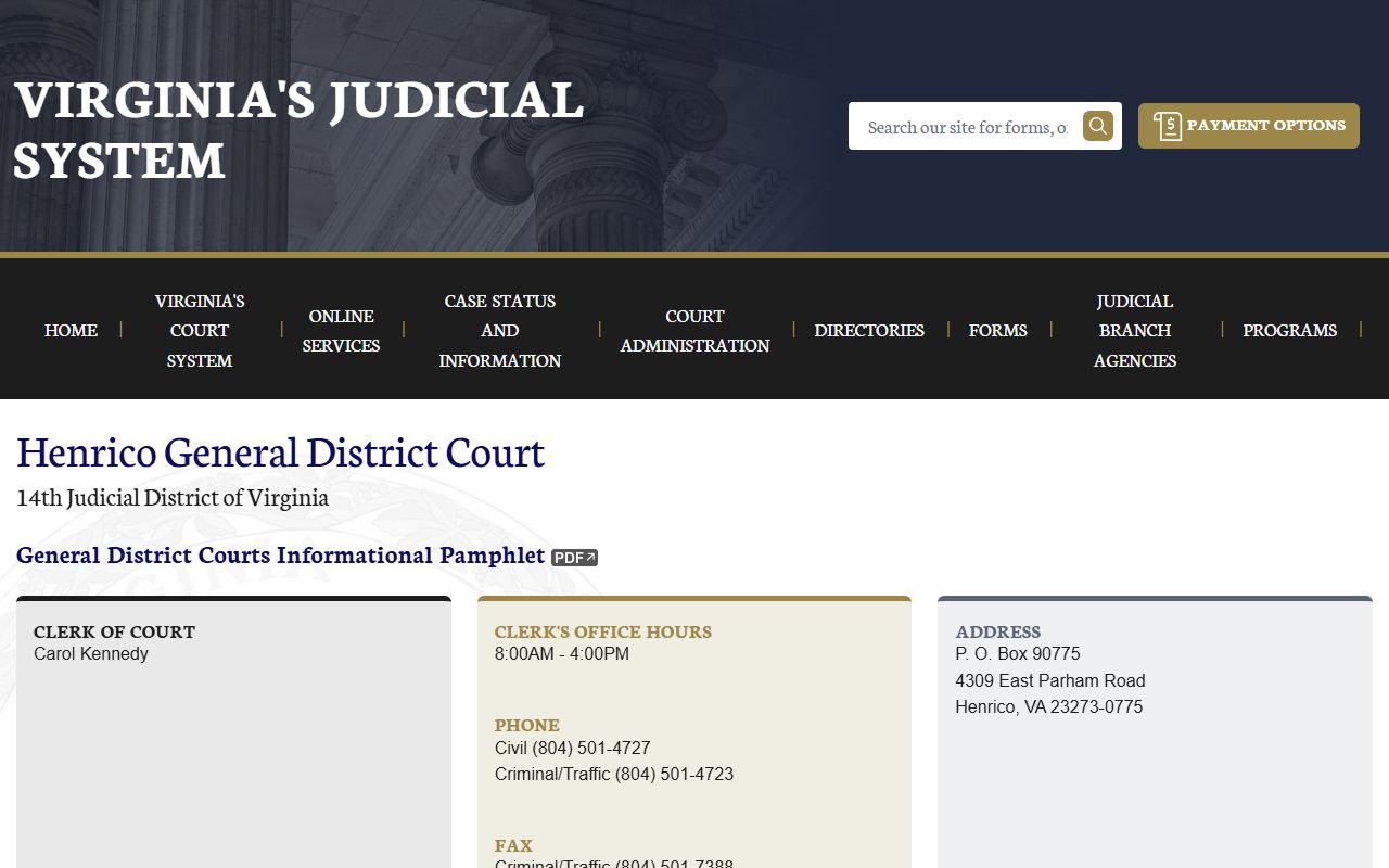 Henrico County General District Court records and docket schedule page