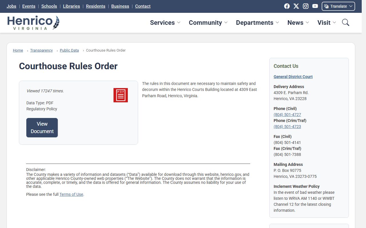 Henrico County courthouse rules order for court records visitors