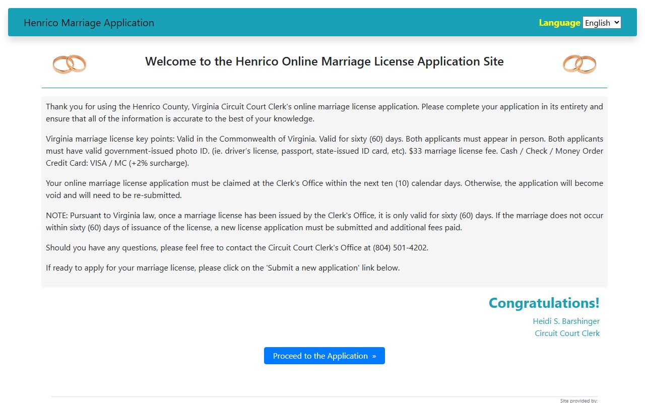 Henrico County online marriage application for marriage records