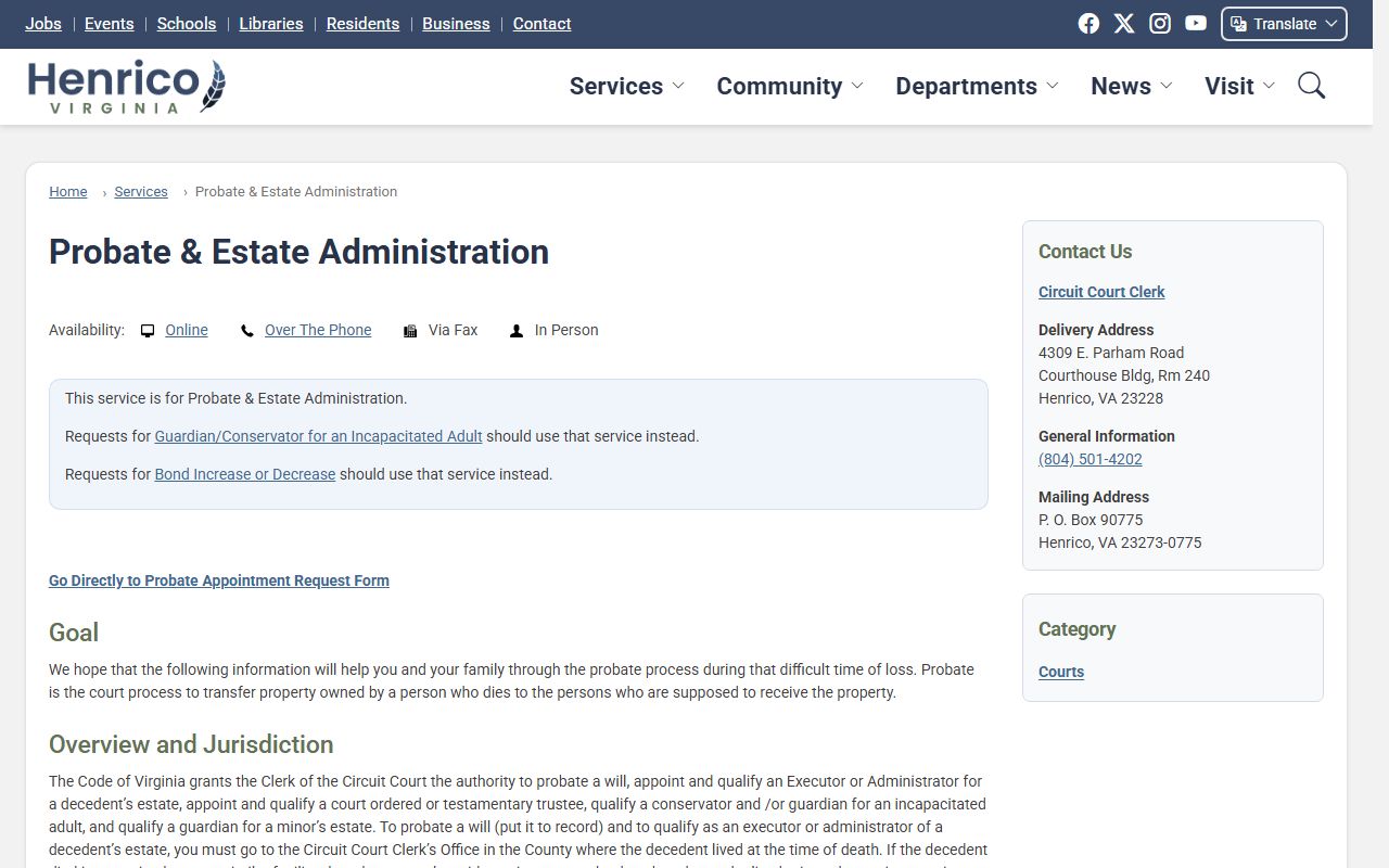 Henrico County probate appointment instructions and probate records