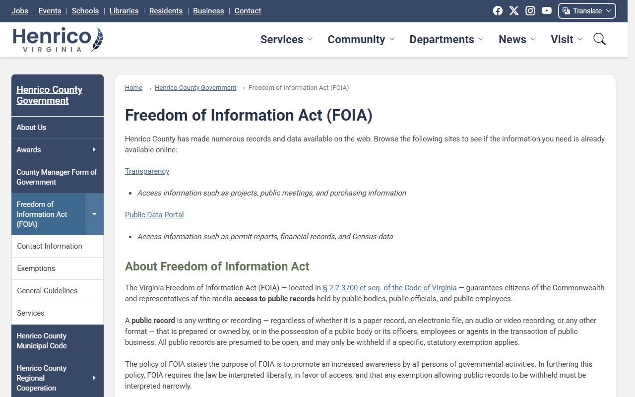 Henrico County FOIA overview for public records access