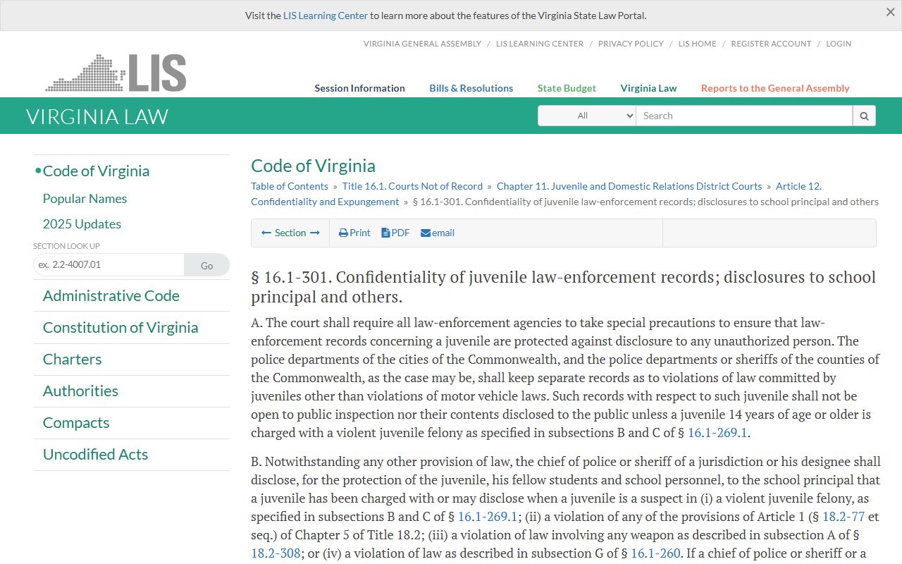 Virginia juvenile law-enforcement records statute for Henrico County
