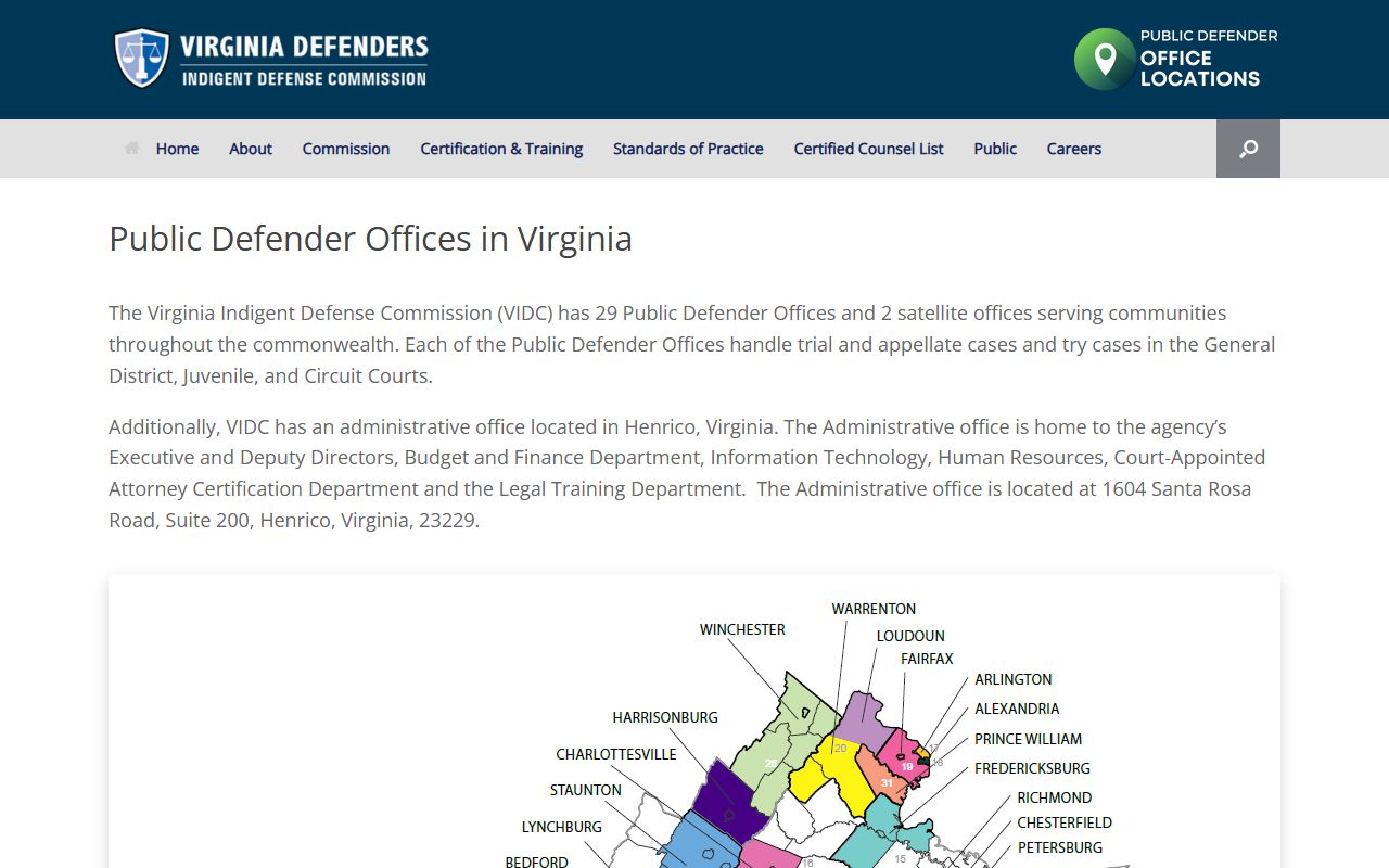 Virginia Indigent Defense Commission offices for Henrico County warrant cases